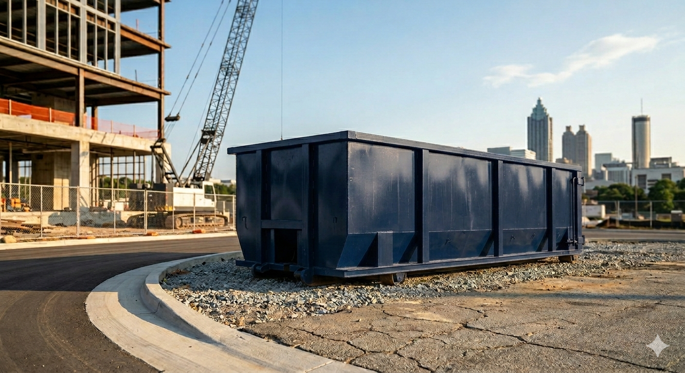 BR Roll Offs dumpster rental on active construction jobsite in Dunwoody GA